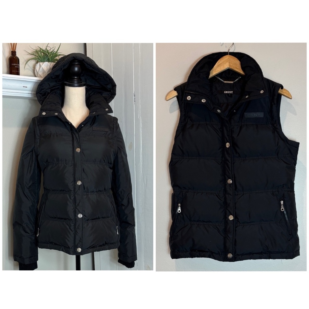 DKNY Women's Small Black Puffer Convertible Jacket Small